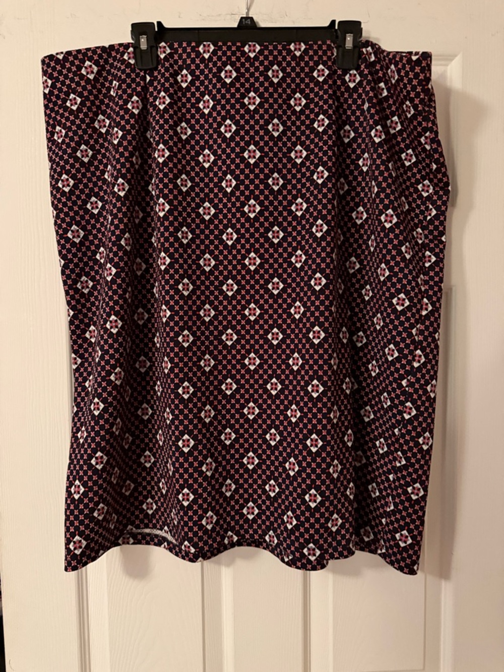 Cato Navy and Red Geometric Midi Skirt